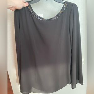 Black Blouse with decorated neckline and bell sleeves